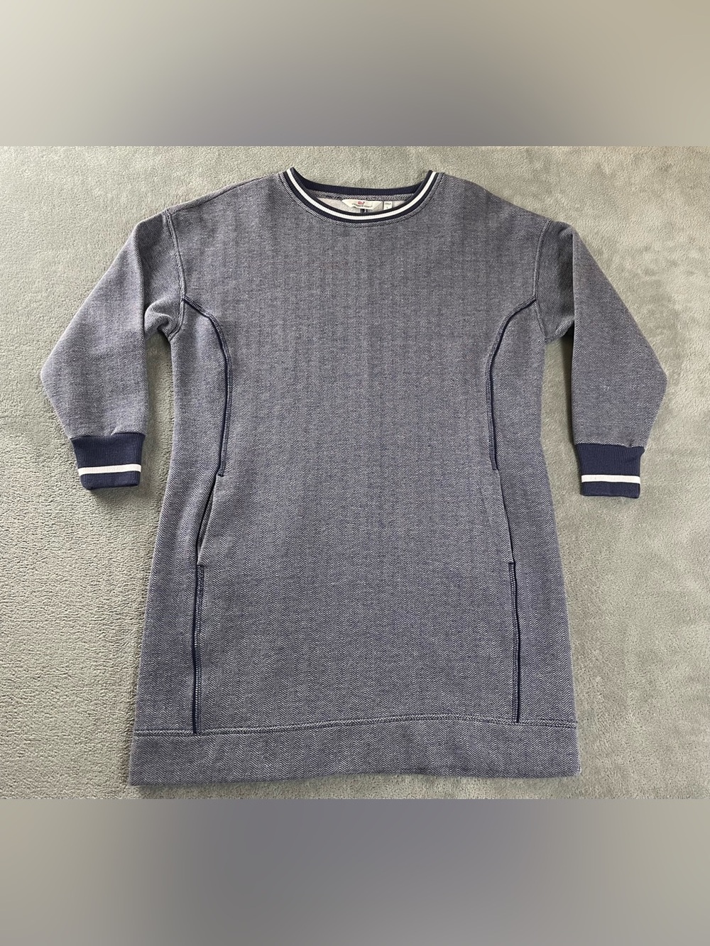 Vineyard Vines Shirt Sweater Dress Women's Size Large Herringbone Pattern Blue